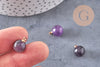 Pendentif goutte rond améthyste violette, support doré, création bijoux pierre naturelle, pendentif pierre naturelle, 14mm, x1, G4489