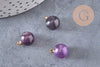 Pendentif goutte rond améthyste violette, support doré, création bijoux pierre naturelle, pendentif pierre naturelle, 14mm, x1, G4489