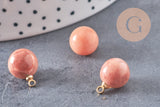 Pendentif goutte rond aventurine rose, support doré, création bijoux pierre naturelle, pendentif pierre naturelle, 14mm, x1 G4568