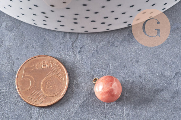 Pendentif goutte rond aventurine rose, support doré, création bijoux pierre naturelle, pendentif pierre naturelle, 14mm, x1 G4568