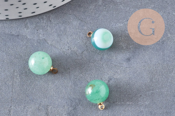 Pendentif goutte rond aventurine verte, support doré, création bijoux pierre naturelle, pendentif pierre naturelle, 14mm, x1, G4564
