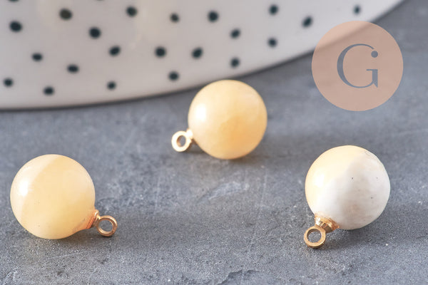 Pendentif goutte rond jade topaze naturel, support doré, création bijoux pierre naturelle, pendentif pierre naturelle, 14mm, x1, G4561