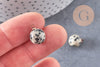 Pendentif goutte rond jaspe dalmatien naturel, support doré, création bijoux pierre naturelle,14mm, x1 (G4488)