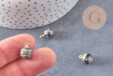 Pendentif goutte rond jaspe netstone gris support doré, création bijoux pierre naturelle, pendentif pierre naturelle, 14mm, x1, G4563