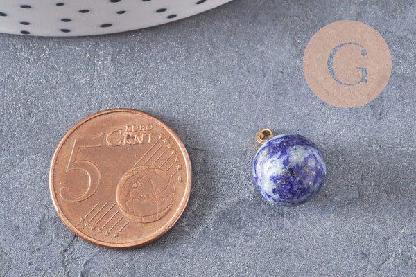 Pendentif goutte rond lapis lazulis, support doré, création bijoux pierre naturelle, pendentif pierre naturelle, 14mm, x1 (G4566)