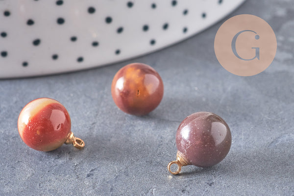 Pendentif goutte rond mookaite naturel, support doré, création bijoux pierre naturelle, pendentif pierre naturelle, 14mm, x1, G4562