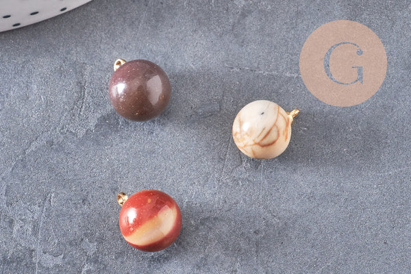 Pendentif goutte rond mookaite naturel, support doré, création bijoux pierre naturelle, pendentif pierre naturelle, 14mm, x1, G4562