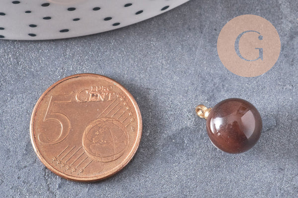 Pendentif goutte rond oeil de tigre naturel, support doré, création bijoux pierre naturelle, pendentif pierre naturelle, 14mm, x1, G4565