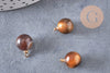Pendentif goutte rond oeil de tigre naturel, support doré, création bijoux pierre naturelle, pendentif pierre naturelle, 14mm, x1, G4565