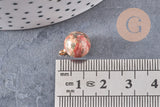 Pendentif goutte rond unakite, support doré, création bijoux pierre naturelle, pendentif pierre naturelle, 14mm, x1, G4560