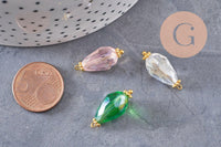 Pendentif goutte verre facetté irisé zamac doré, pendentif doré verre artisanal, 20-21mm, X10 (G5042)