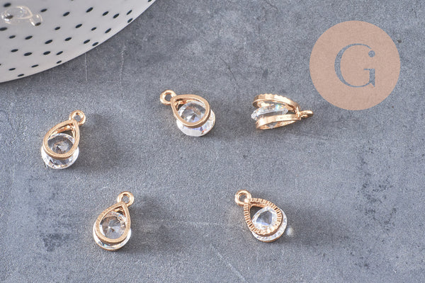 Pendentif goutte zamac doré cristal zircon 13mm, pendentif doré,pendEntif cristal, bijou doré,création bijoux,X4 (G6856)