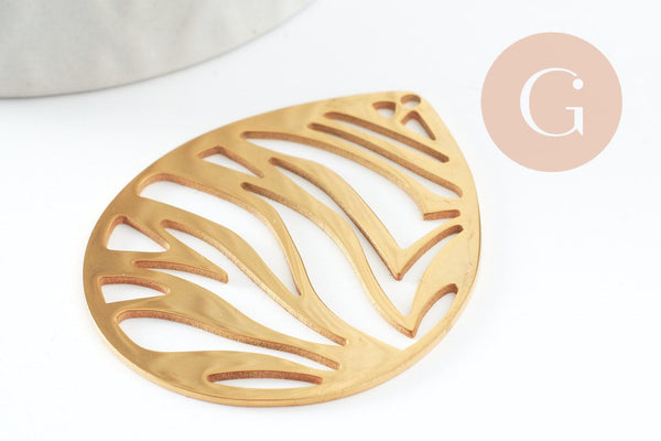 Pendentif goutte zèbre acier 201 inoxydable dore 45mm, x1 (G9520)