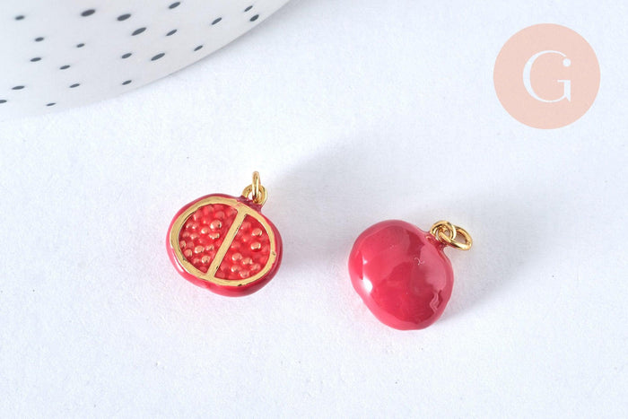 Pendentif grenade doré 18K ,pendentif fruit création bijoux, pendentif fruit, pendentif doré, 13,3mm, G6883