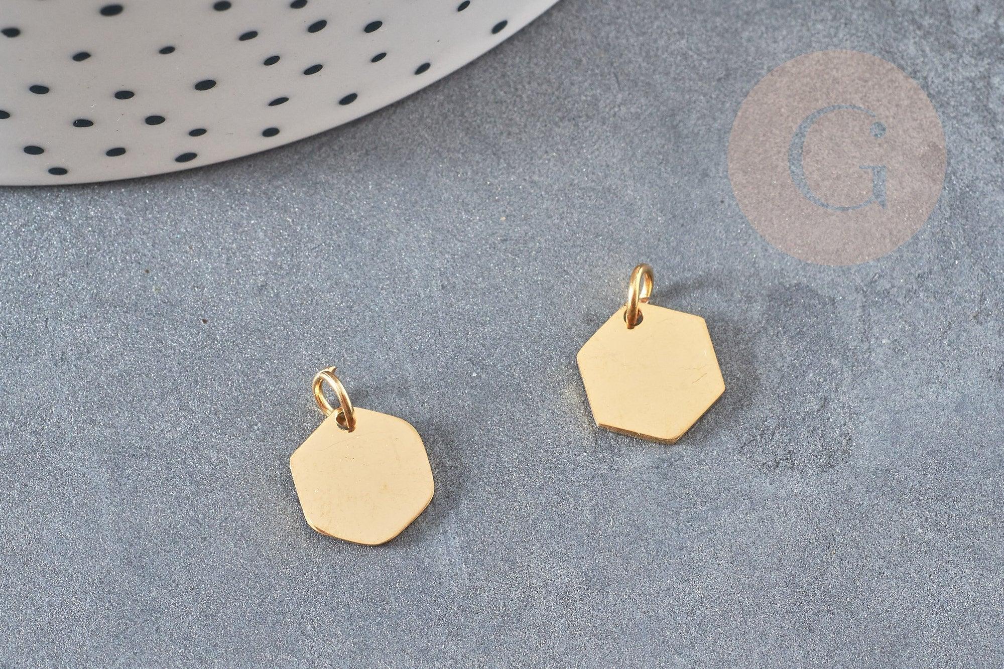 Pendentif hexagone acier doré inoxydable 11.5mm, x1 (G6118)