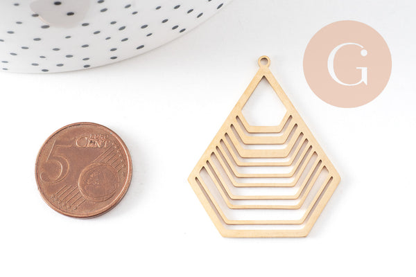 Pendentif hexagone géométrique acier 201 inoxydable doré 40mm, x1 (G5738)