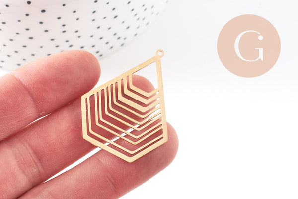 Pendentif hexagone géométrique acier 201 inoxydable doré 40mm, x1 (G5738)