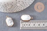 Pendentif hexagone howlite,pendentif pierre, support doré,création bijou,pierre naturelle,bijou pierre, howlite naturelle,25mm-G1868