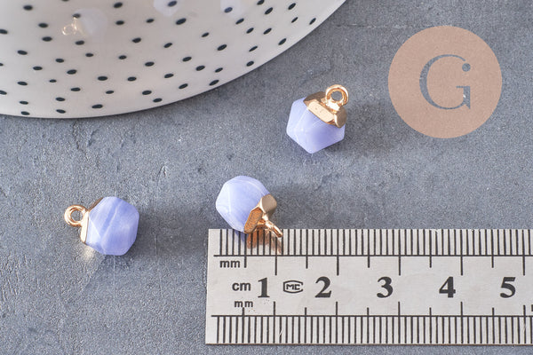 Pendentif hexagone jade bleu 11mm,pendentif pierre jade naturel pour création bijoux, x2 G2192