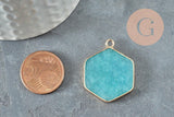 Pendentif hexagone jade naturel bleu turquoise 30-31mm, x1 (G5419)