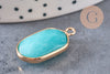 Pendentif hexagone jade naturel bleu turquoise laiton doré 25mm, x1 (G1166)