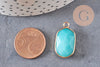 Pendentif hexagone jade naturel bleu turquoise laiton doré 25mm, x1 (G1166)