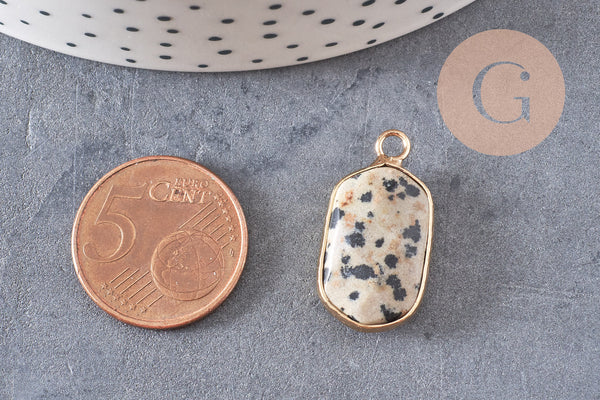 Pendentif hexagone jaspe dalmatien,pendentif pierre, support doré,création bijou pierre naturelle,jaspe naturel,25mm, x1, G1866