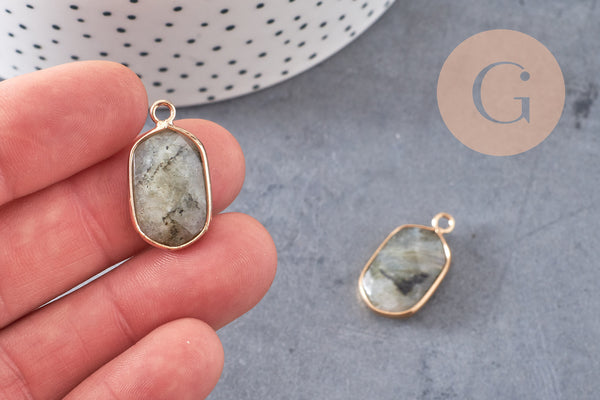 Pendentif hexagone labradorite,pendentif pierre, support doré,création bijou, pierre naturelle,bijou pierre, labradorite naturell,25mm-G1871