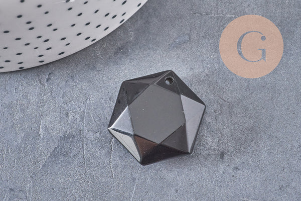 Pendentif hexagone obsidienne,pendentif pierre, obsidienne naturelle, 29mm x1 (G1483)
