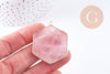 Pendentif hexagone quartz rose naturel laiton doré 45mm, x1 (G2718)