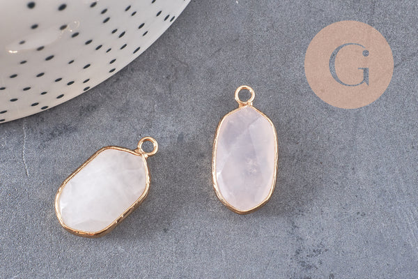 Pendentif hexagone quartz rose,pendentif pierre, support doré,création bijou,pierre naturelle,bijou pierre, quartz rose naturel,25mm-G1867
