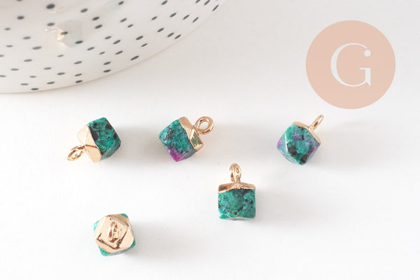 Pendentif hexagone rubis sur Zoisite naturelle fer doré 11mm, x1 (G6859)