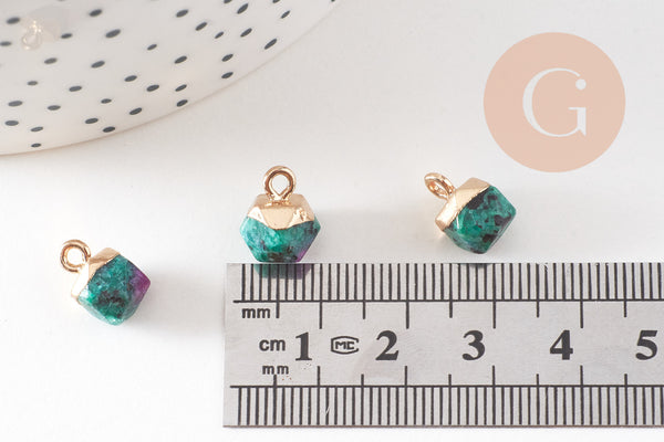 Pendentif hexagone rubis sur Zoisite naturelle fer doré 11mm, x1 (G6859)