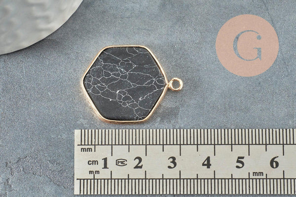 Pendentif hexagone turquoise marbrée,Pendentif pour bijoux, pendentif pierre, pierre de synthèse, 30-31mm, x1 G3049