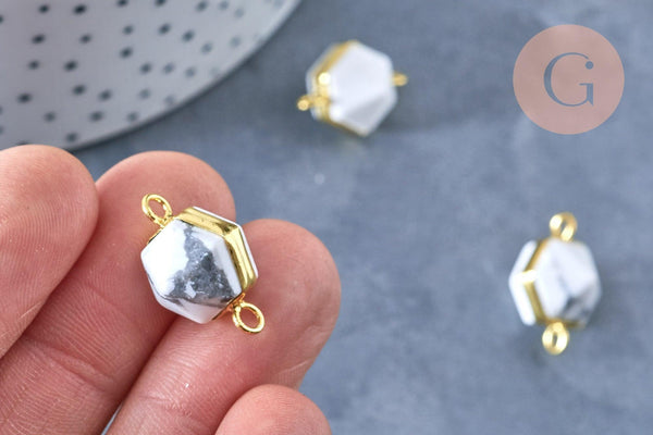 Pendentif howlite naturelle support laiton doré 20mm, bijou pendentif pierre naturelle x1 G6461