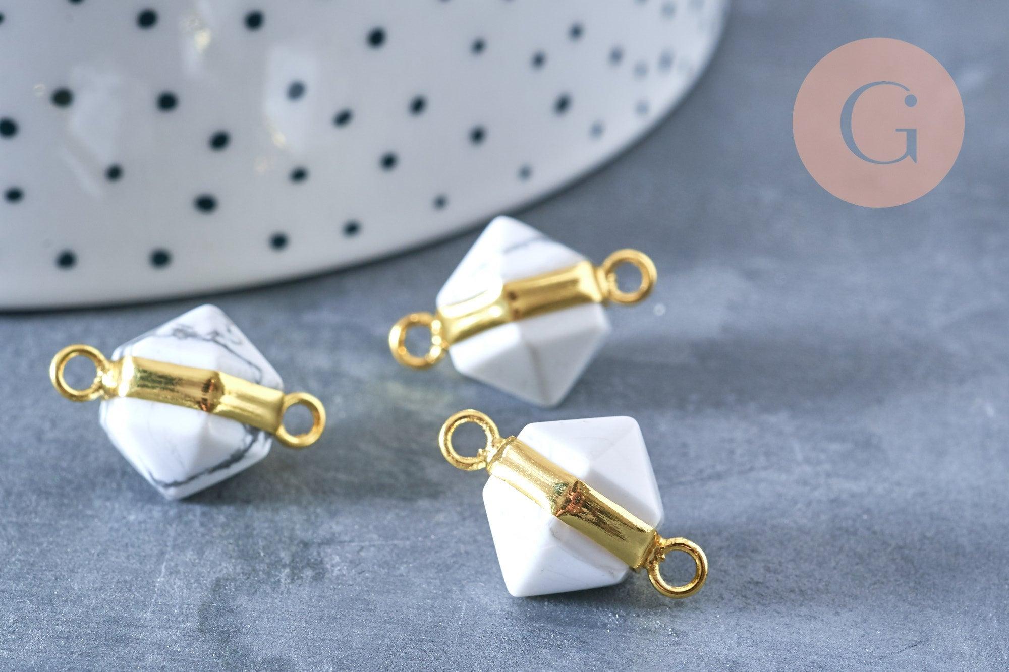 Pendentif howlite naturelle support laiton doré 20mm, bijou pendentif pierre naturelle x1 G6461