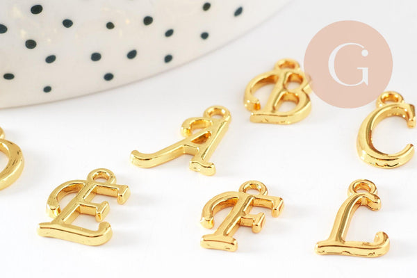 Pendentif initiale zamac doré 13-15mm, pendentif lettre alphabet doré x1 (G9380)