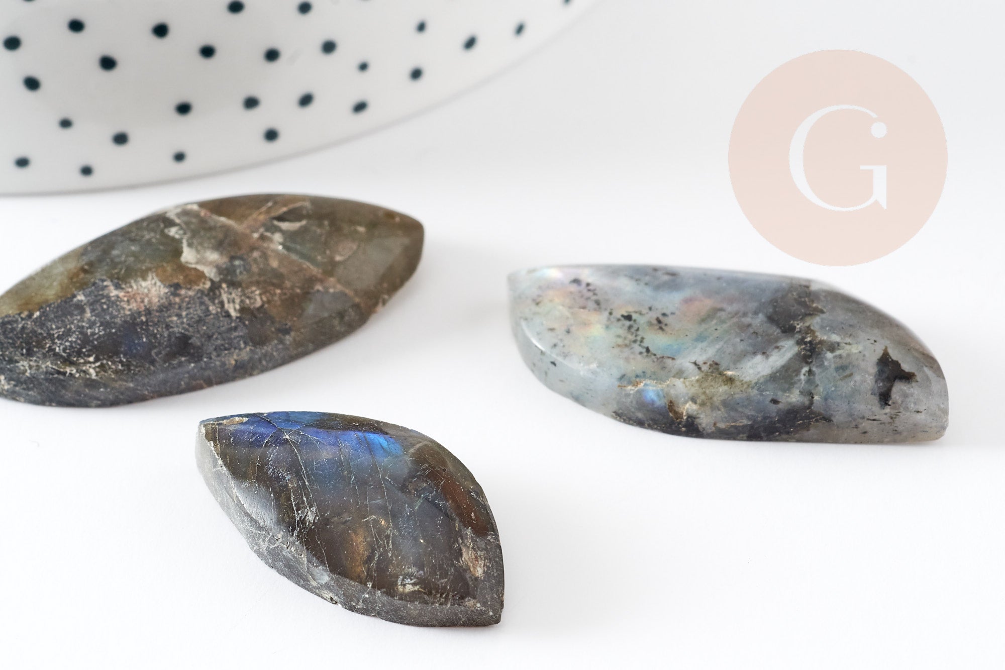 Pendentif labradorite, support argenté, pierre labradorite naturelle, 21-43mm, x1 (G2338)