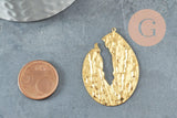 Pendentif laiton doré goutte évidée martelé, breloques laiton brut sans nickel pour création bijoux géométrique,42mm, X2 (G4679)