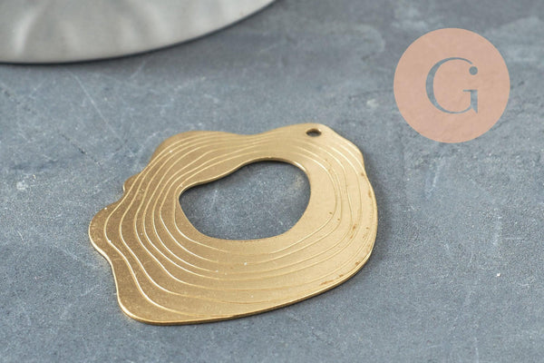 Pendentif laiton doré ovale vague striée 41mm, x2 (G4682)