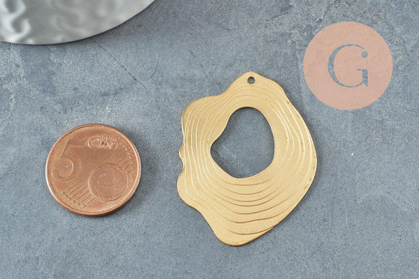 Pendentif laiton doré ovale vague striée 41mm, x2 (G4682)