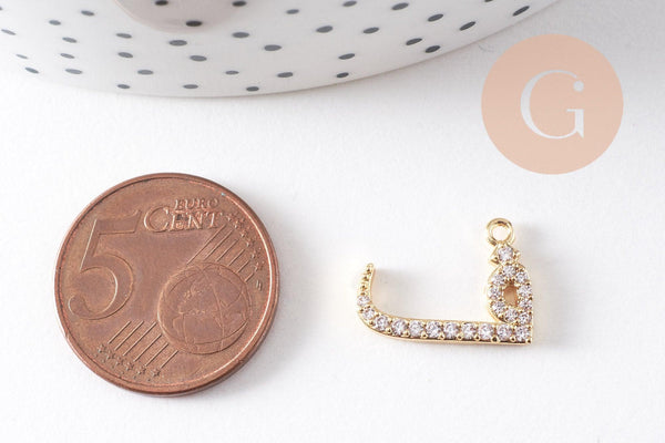 Pendentif lettre arabe cristal blanc laiton doré 18K 15-18mm, x1 (G10494)