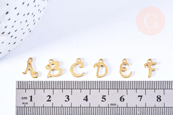 Pendentif lettre initiale acier doré inoxydable 10-12mm, pendentif dore sans nickel,pendentif lettre,initiale lettre, x1 G6840