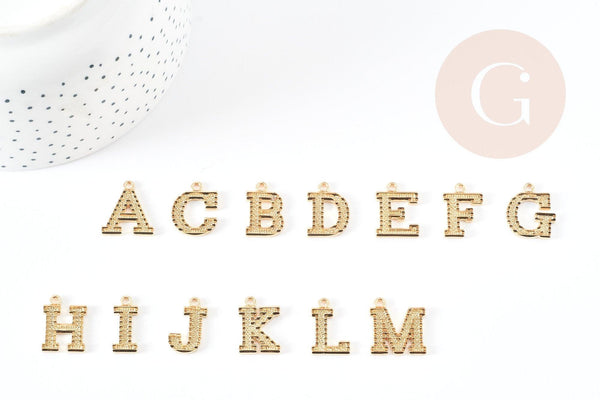 Pendentif lettre zamac doré 18k,pendentif initiale lettre mot prenom,20.5mm, x1 (G5256)