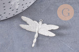 Pendentif libellule argentée, pendentif bijoux, libellule argent,2.7cm, x1 (G0745)