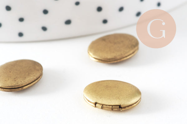 Pendentif locket Ovale porte-photo laiton brut 15mm, fournitures bijoux laiton brut , x1 G6468