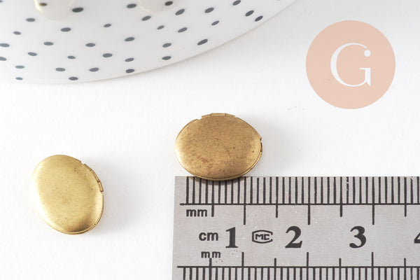 Pendentif locket Ovale porte-photo laiton brut 15mm, fournitures bijoux laiton brut , x1 G6468