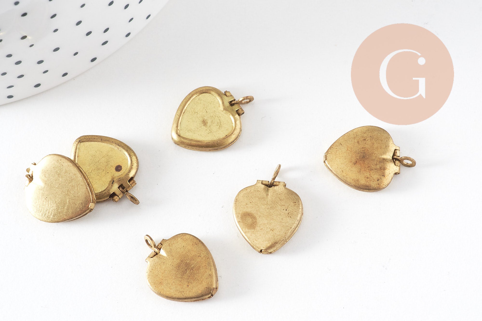 Pendentif locket cœur medaillon laiton brut, médaillon Vintage, création collier, 15mm, x5 (G4901)