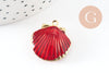 Pendentif locket coquillage laiton doré 18K émaillé 23.5mm, Pendentif création bijoux x1 G9551
