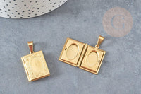 Pendentif locket livre acier 316 inoxydable doré 26mm, x1 (G6327)